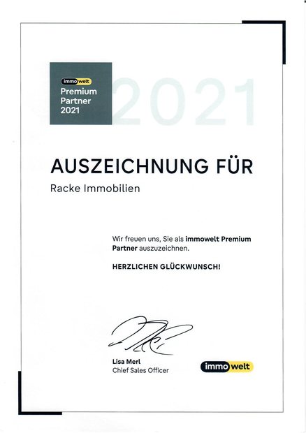 Auszeichnung als immowelt Premium Partner, 2021